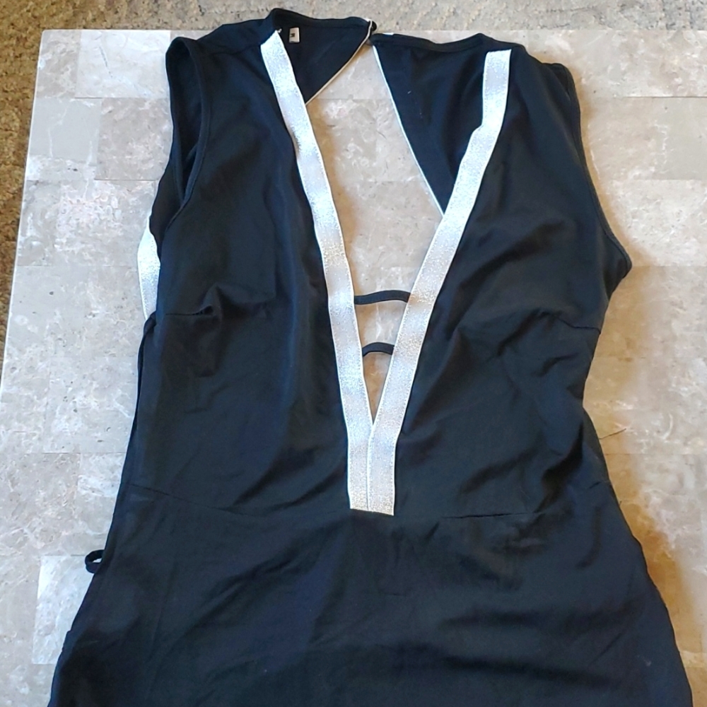 Silver and black cocktail dress with straps
